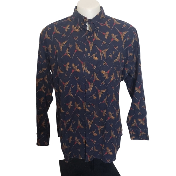 Ralph Lauren Chaps Bird Motif Overprinted Button Up Shirt Vintage  Size XL - Picture 1 of 7